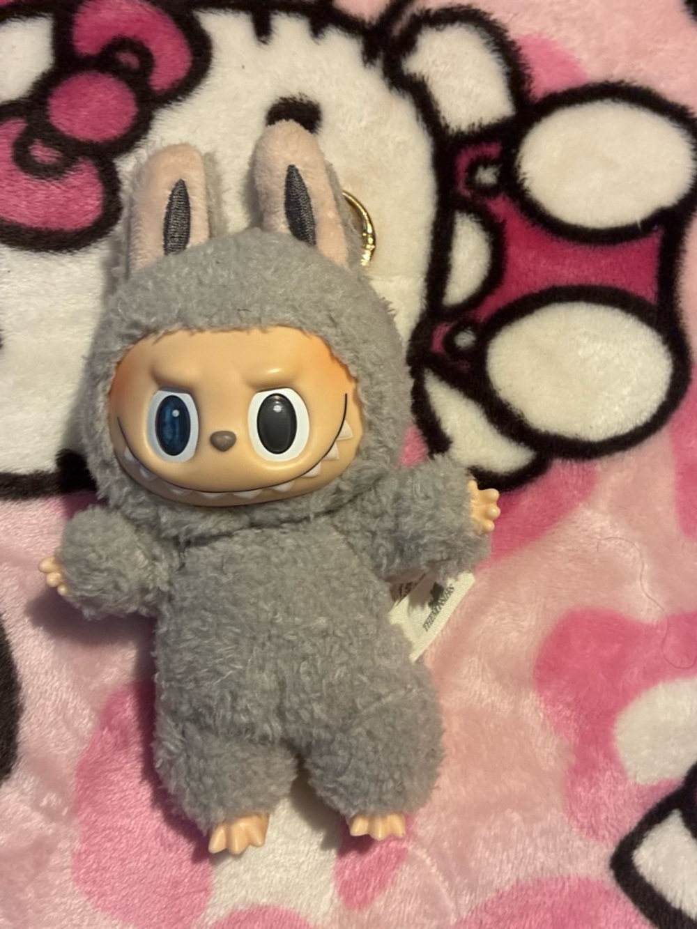 Gray Bunny Plush Character Keychain - Cute Fuzzy Costume Doll